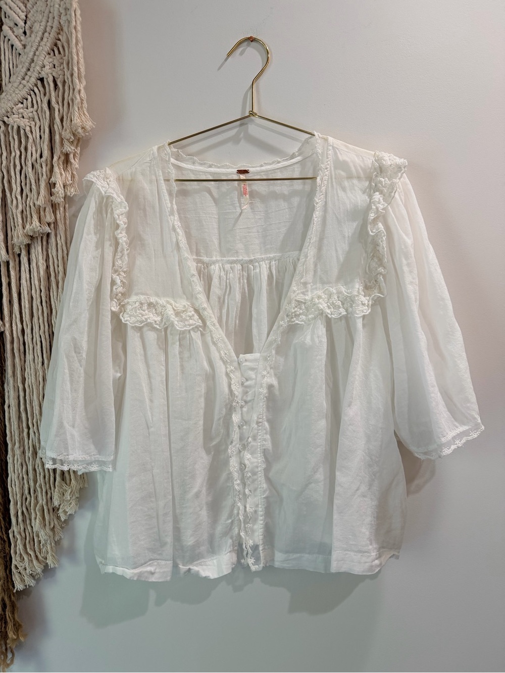 Free People White Luna Blouse